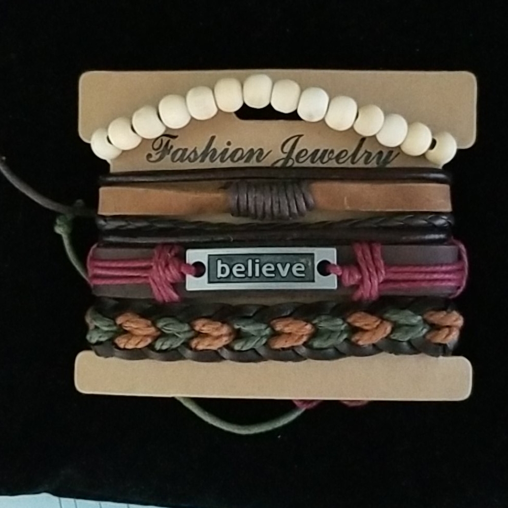 Fashion Jewelry Four Hand Made  Leather And Beads Bracelets New Wrapped Unisex